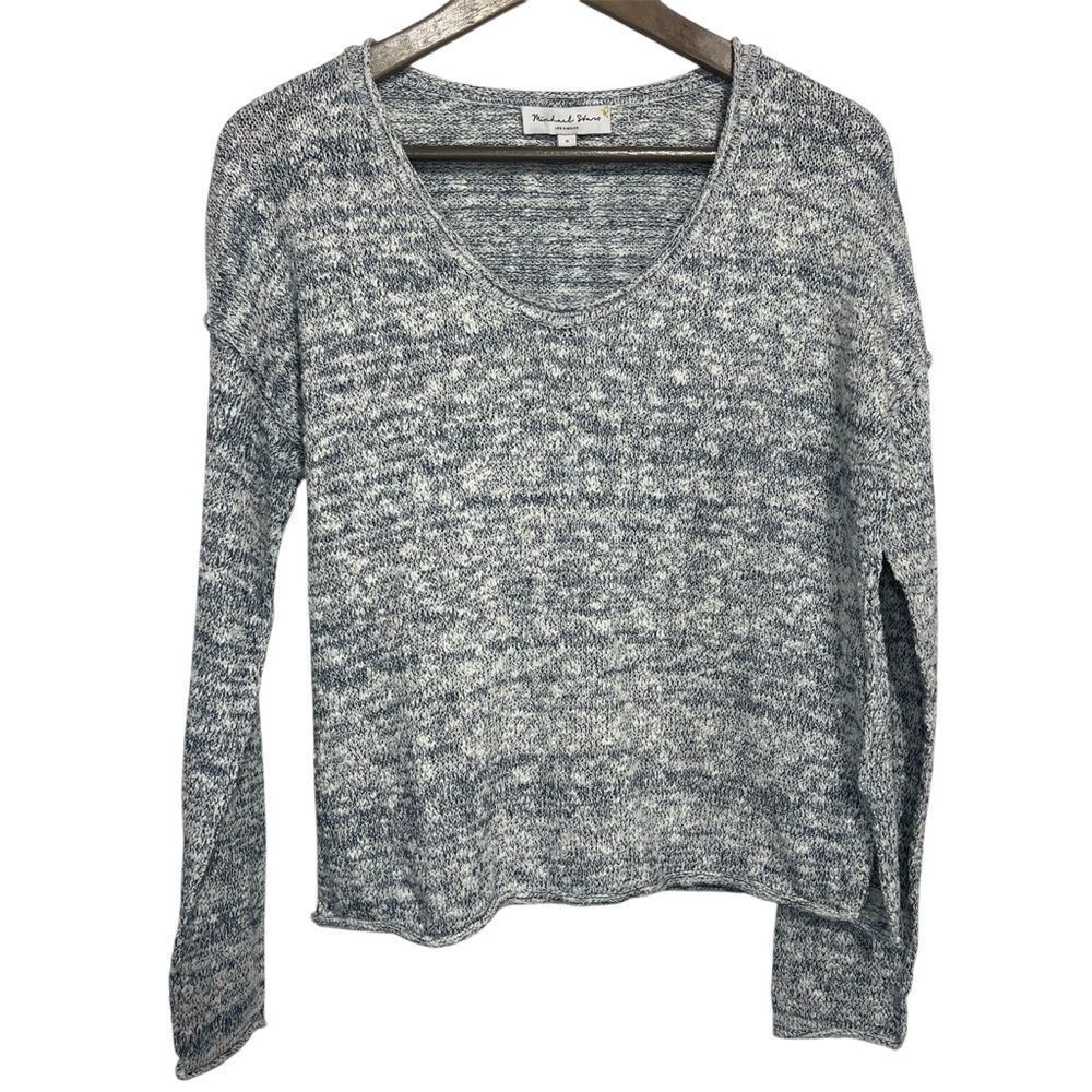 Michael Stars Marled Sweater size Small Blue/White Pullover Scoop Neck Top